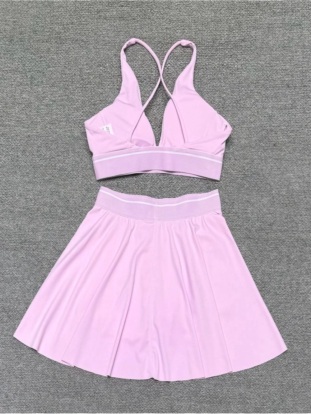 ALO Yoga Lavender Strappy Sports Bra & Flared Skirt Set